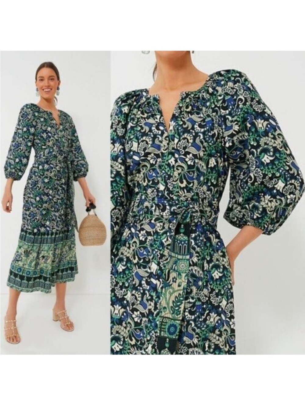 Tuckernuck Paisley Midi Dress in Green and Blue